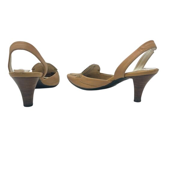 Tod's Debbie Slingback Kitten Heels Pumps Pointed Toe Leather Tan Size US‎ 5.5 - Picture 8 of 14